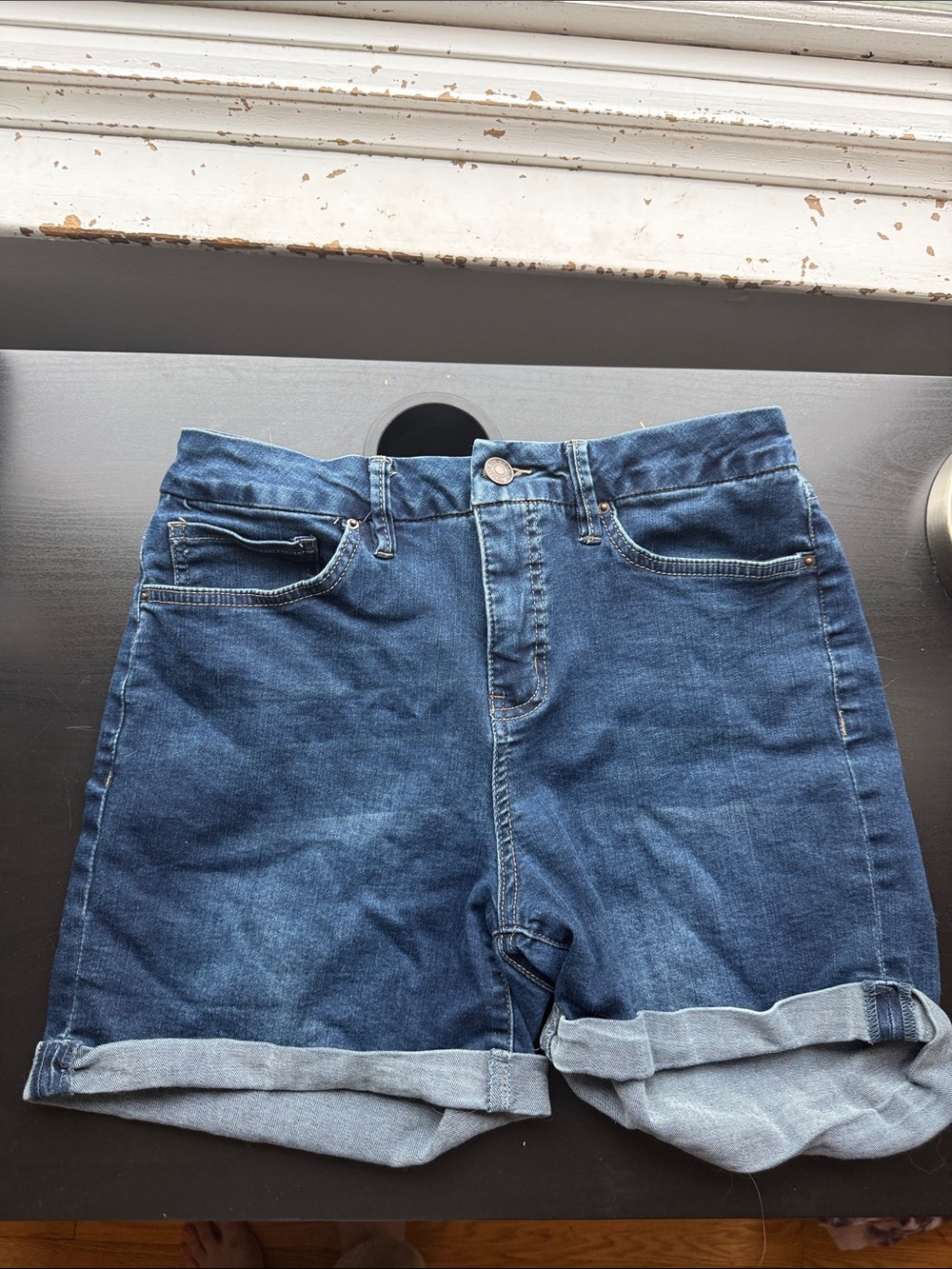 Royalty For Me Dark Blue Rolled Hem Jean Shorts